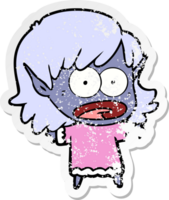 distressed sticker of a cartoon shocked elf girl png