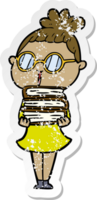 distressed sticker of a cartoon woman wearing spectacles png