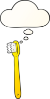 cartoon toothbrush with thought bubble in smooth gradient style png