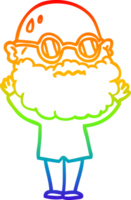 rainbow gradient line drawing of a cartoon worried man with beard and spectacles png
