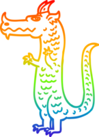 rainbow gradient line drawing of a cartoon dragon png