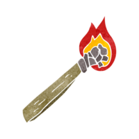 retro cartoon burning wood torch png