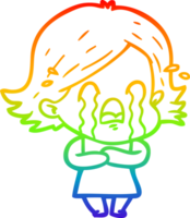 rainbow gradient line drawing of a cartoon woman crying png