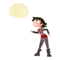 cartoon angry biker girl with thought bubble png