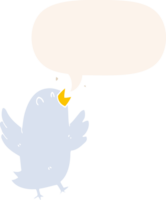 cartoon bird singing with speech bubble in retro style png