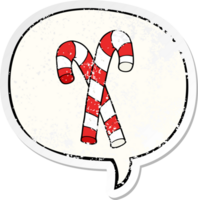 cartoon candy canes with speech bubble distressed distressed old sticker png