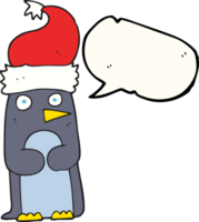 dibujado habla burbuja dibujos animados pingüino en Navidad sombrero png