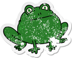 distressed sticker of a quirky hand drawn cartoon frog png