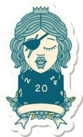 sticker of a human rogue with natural 20 dice roll png