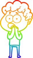 rainbow gradient line drawing of a cartoon man gasping in surprise png