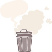 cartoon stinky garbage can with speech bubble in retro style png