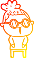 warm gradient line drawing of a cartoon woman wearing spectacles png