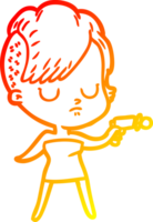 warm gradient line drawing of a cartoon woman png