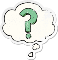 cartoon question mark with thought bubble as a distressed worn sticker png