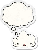 schattig tekenfilm wolk met gedachte bubbel net zo een verontrust versleten sticker png