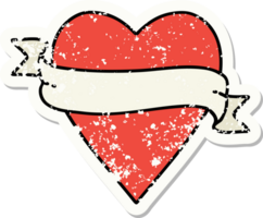 distressed sticker tattoo in traditional style of a heart and banner png