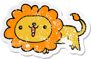 distressed sticker of a cute cartoon lion png