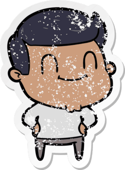 beunruhigter Aufkleber eines Cartoon glücklichen Mannes png