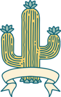 traditional tattoo with banner of a cactus png