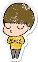 distressed sticker of a cartoon calm boy png