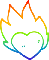 rainbow gradient line drawing of a cartoon flaming heart png