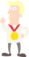 flat color illustration of waving man with award png