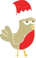 flat color illustration of robin in christmas hat png