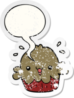 cute cartoon pie with speech bubble distressed distressed old sticker png