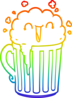 rainbow gradient line drawing of a happy cartoon mug of beer png