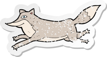 retro distressed sticker of a cartoon happy wolf running png