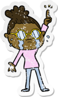 distressed sticker of a cartoon crying woman wearing spectacles png