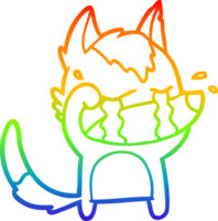 rainbow gradient line drawing of a cartoon crying wolf rubbing eyes png