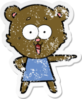 adesivo angosciato di un cartone animato di orsacchiotto che punta ridendo png