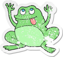 retro distressed sticker of a funny cartoon frog png