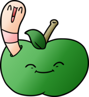 cartoon happy worm in an apple png