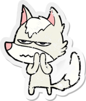 distressed sticker of a cartoon annoyed wolf png