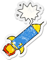 cartoon rocket with speech bubble distressed distressed old sticker png