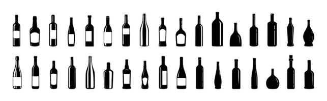 colección de vino botella siluetas vector