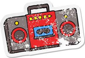 distressed sticker of a cartoon retro cassette tape player png