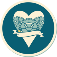 sticker of tattoo in traditional style of a heart and banner with flowers png