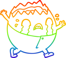 rainbow gradient line drawing of a humpty dumpty cartoon egg man crying png