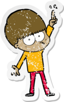 distressed sticker of a nervous cartoon boy with idea png