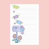 blanco cuaderno con flor y letra caja vector