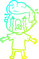 cold gradient line drawing of a cartoon crying man png