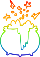 Regenbogen Gradient Linie Zeichnung von ein Karikatur Hexen Kessel png