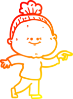 warm gradient line drawing of a cartoon happy old woman png