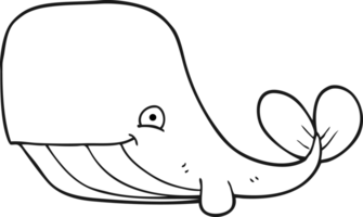 Hand gezeichnet schwarz und Weiß Karikatur glücklich Wal png