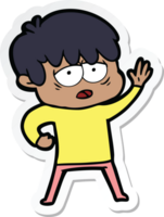 sticker of a cartoon exhausted boy png