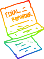 rainbow gradient line drawing of a cartoon final reminder letter png