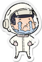 distressed sticker of a cartoon crying astronaut png